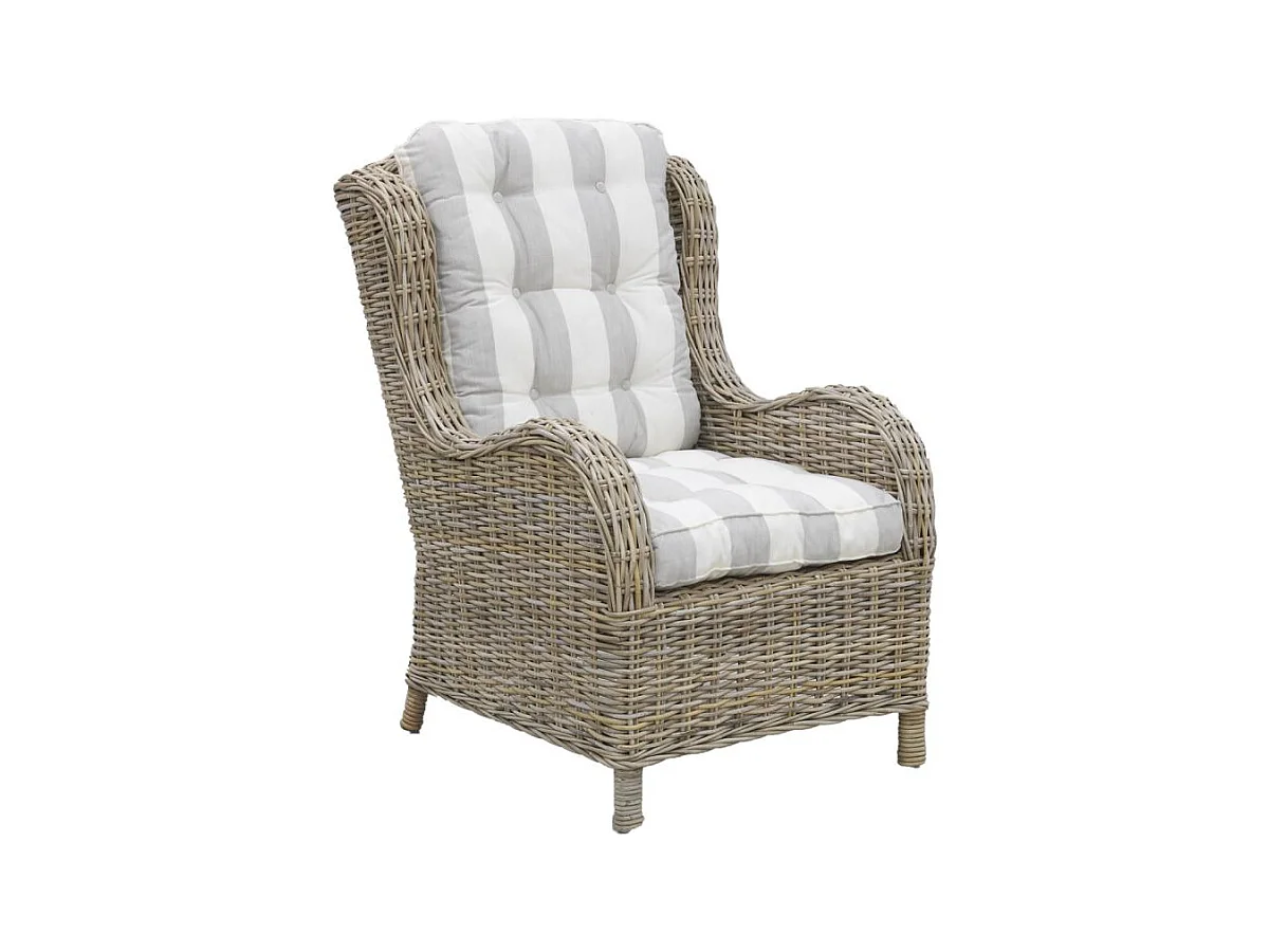 Fauteuil en poellet gris + coussin rayé
