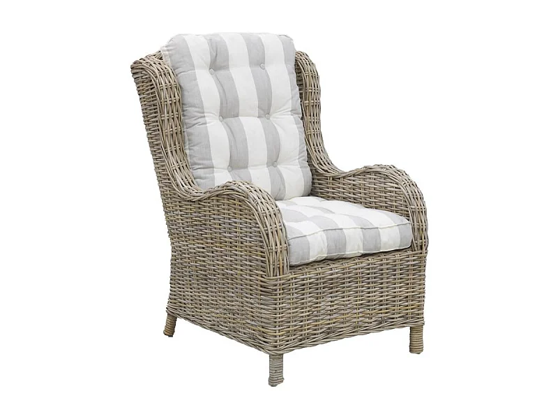 Fauteuil en poellet gris + coussin rayé