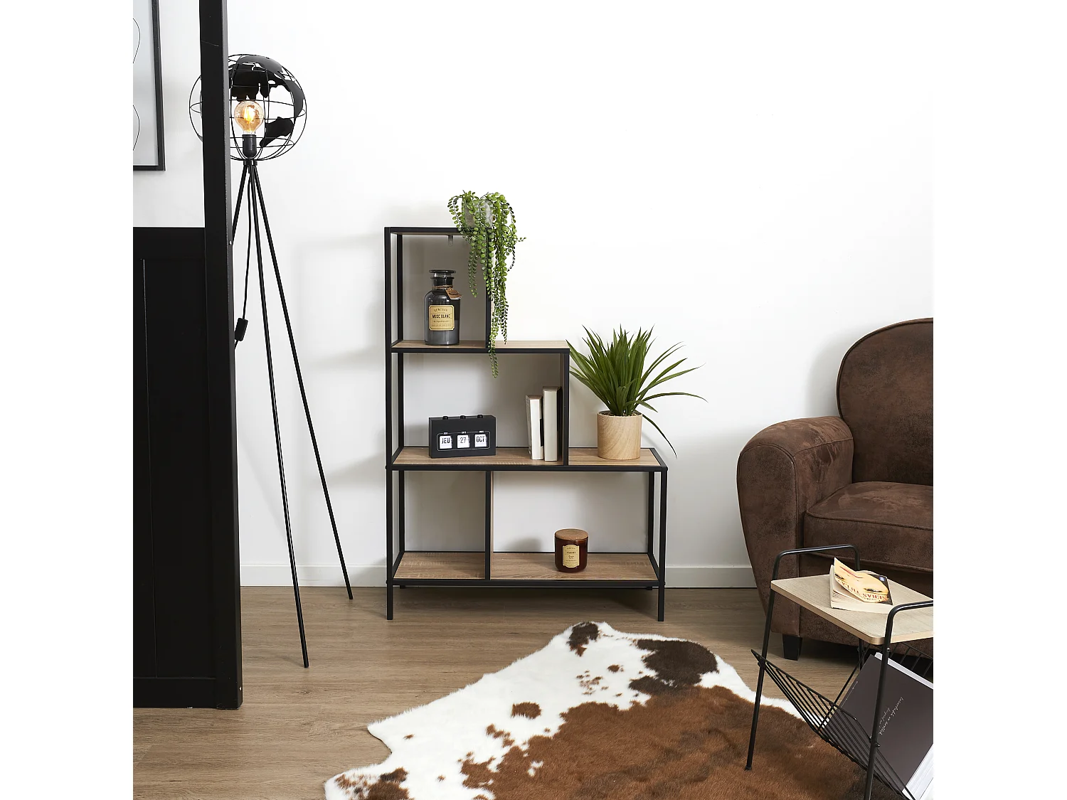 Etagere Escalier Edison H112cm Noir, Marron