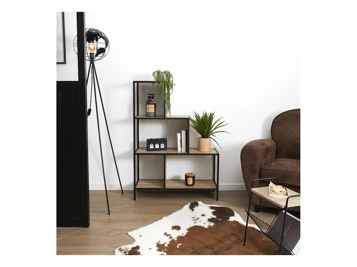 Etagere Escalier Edison H112cm Noir, Marron