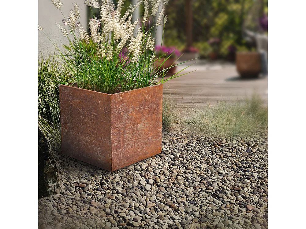 Jardinière en acier corten rouille 38 x 38 x 38 cm