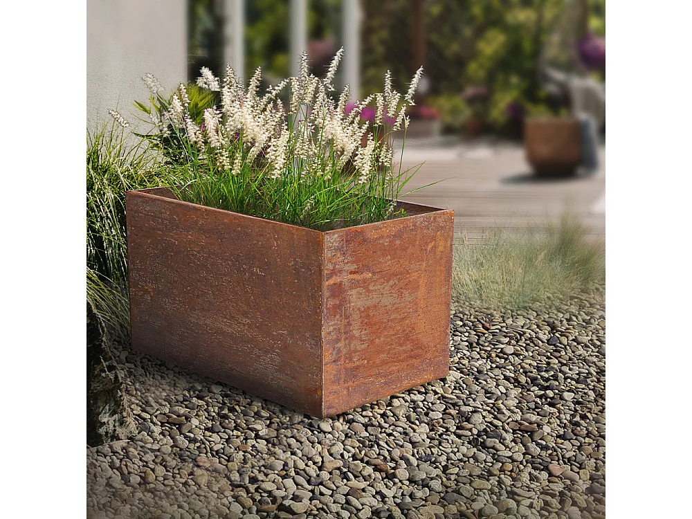 Jardinière en acier corten rouille 78 x 38 x 38 cm