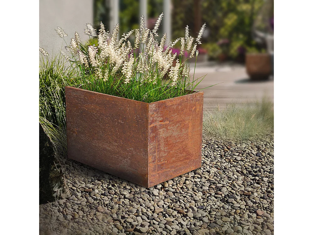 Jardinière en acier corten rouille 58 x 38 x 38 cm