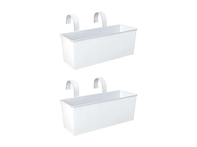 Jardinière balcon en zinc blanc à suspendre (Lot de 2)