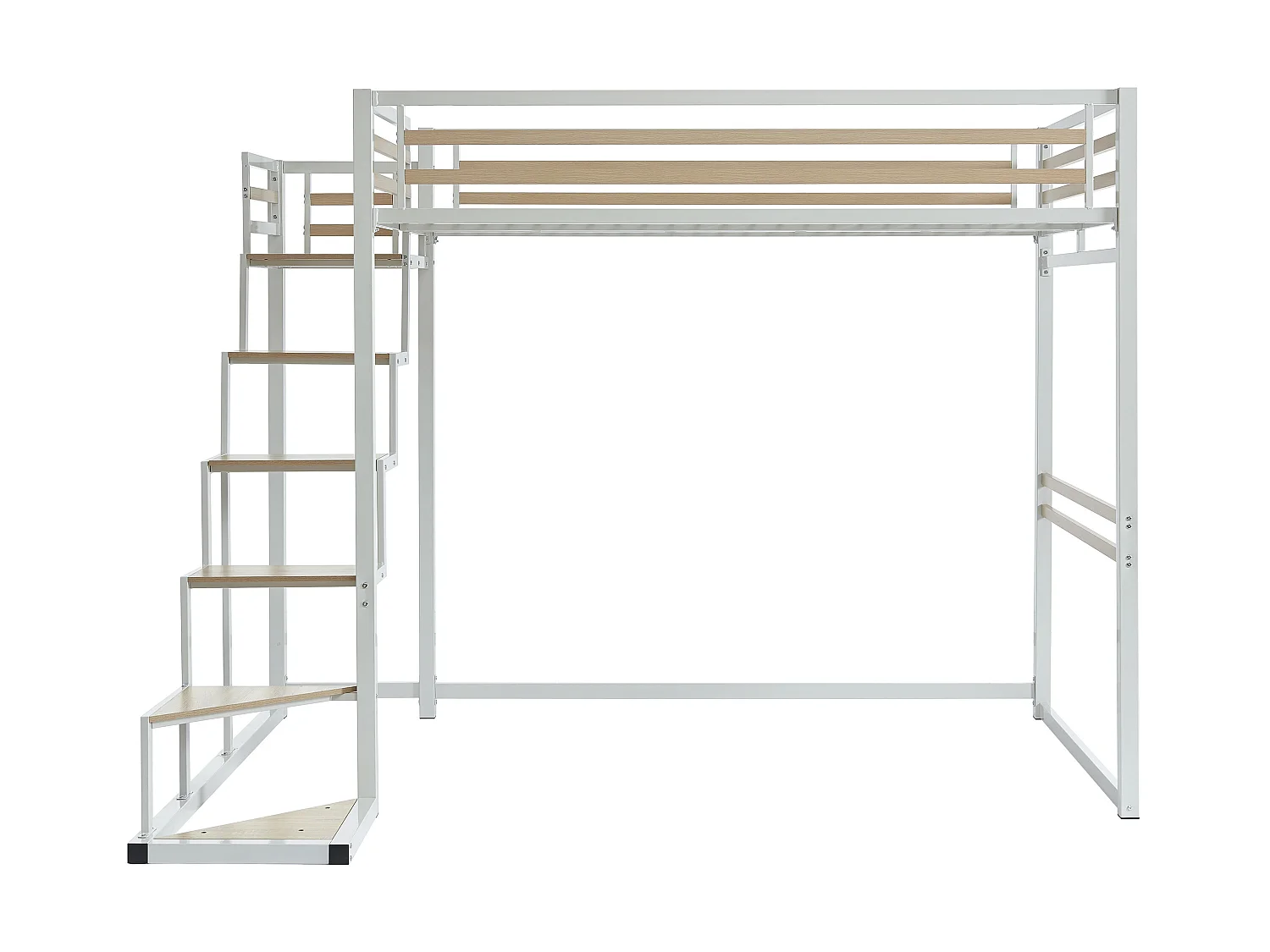Lit mezzanine 140 x 200 cm - Métal et MDF - Blanc + Matelas - JOGUI