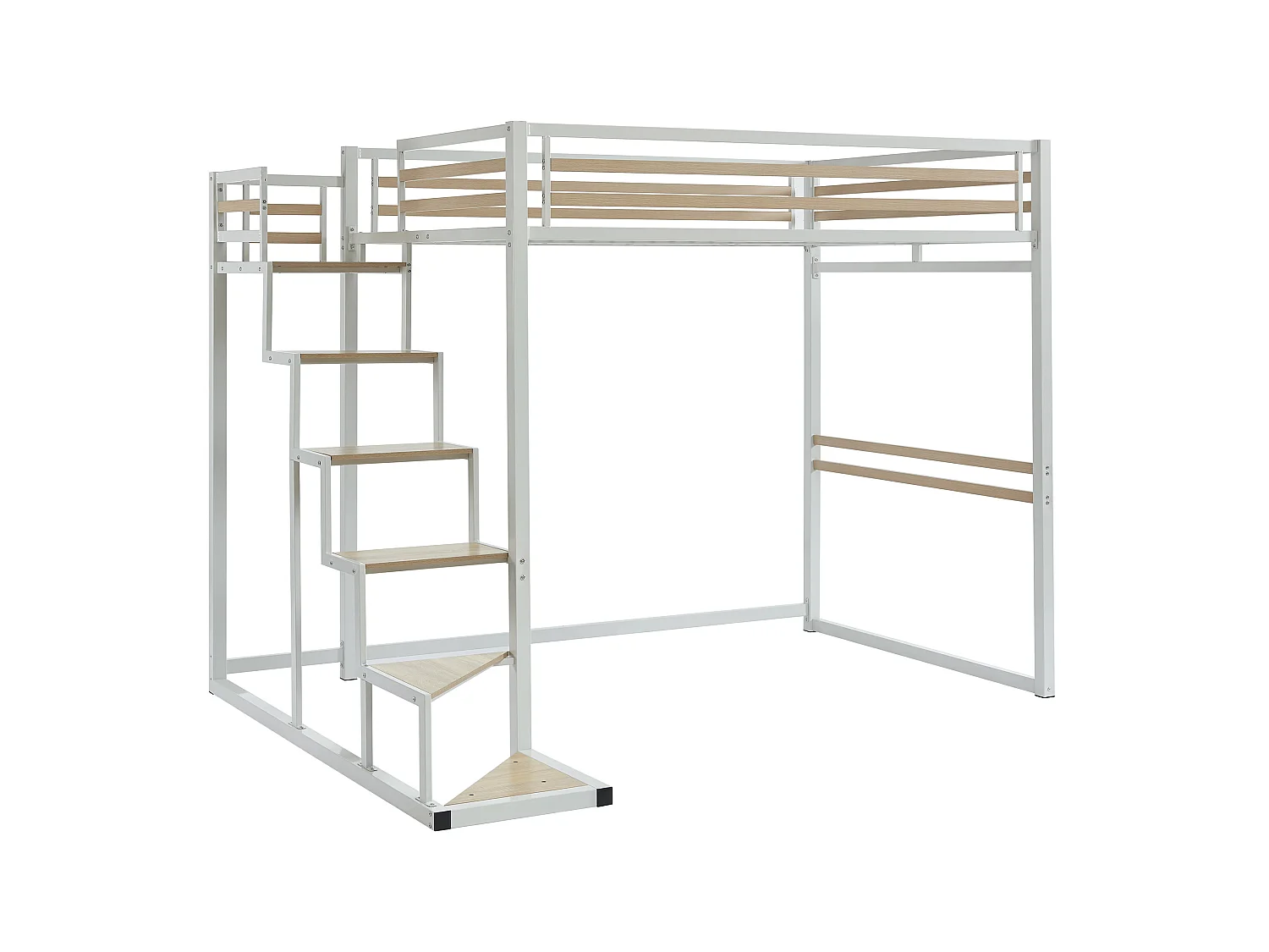 Cama alta 140 x 200 cm - Metal y MDF - Blanco + Colchón - JOGUI
