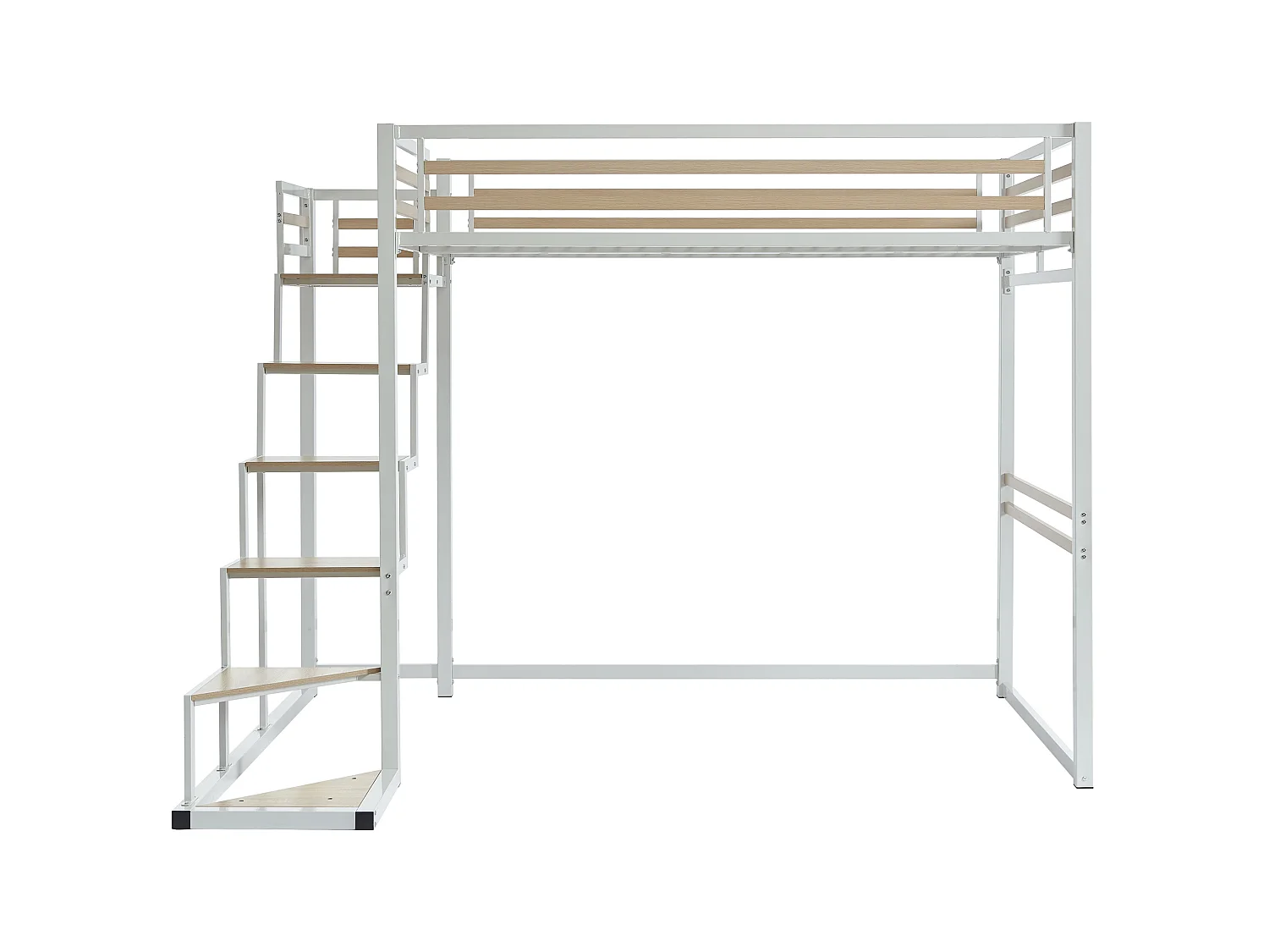 Cama alta 140 x 200 cm - Metal y MDF - Blanco + Colchón - JOGUI