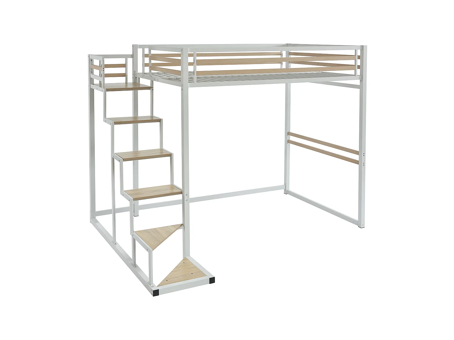 Cama alta 140 x 200 cm - Metal y MDF - Blanco + Colchón - JOGUI