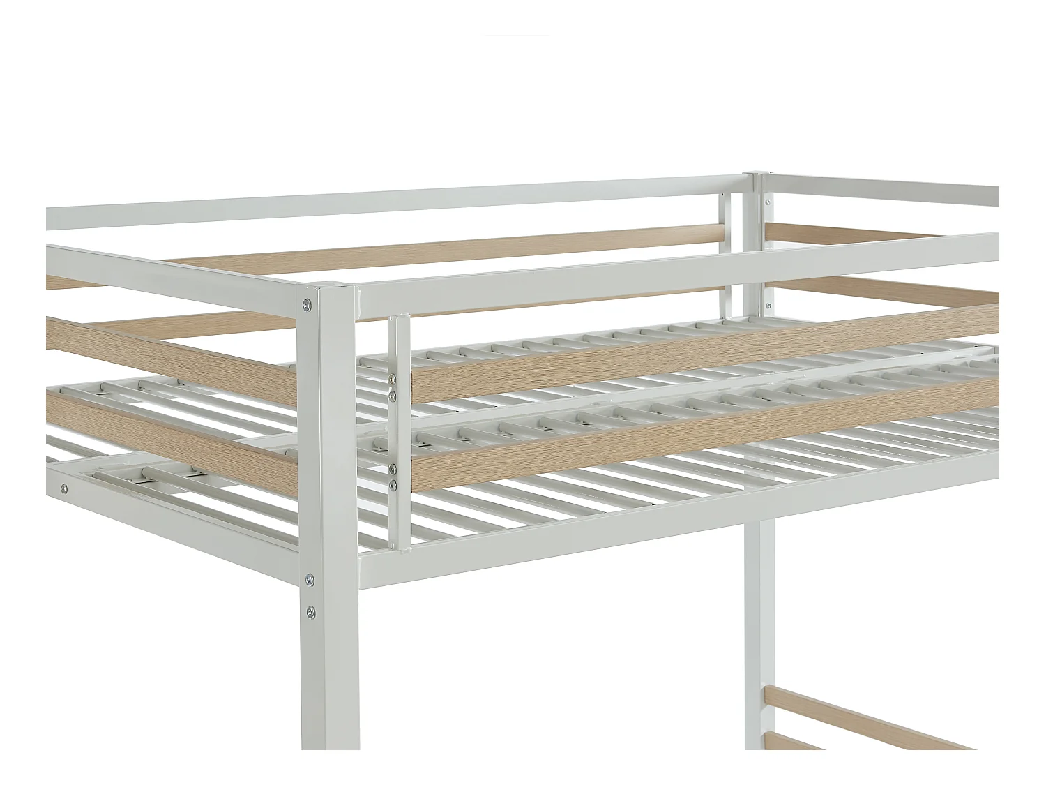 Cama alta 140 x 200 cm - Metal y MDF - Blanco + Colchón - JOGUI