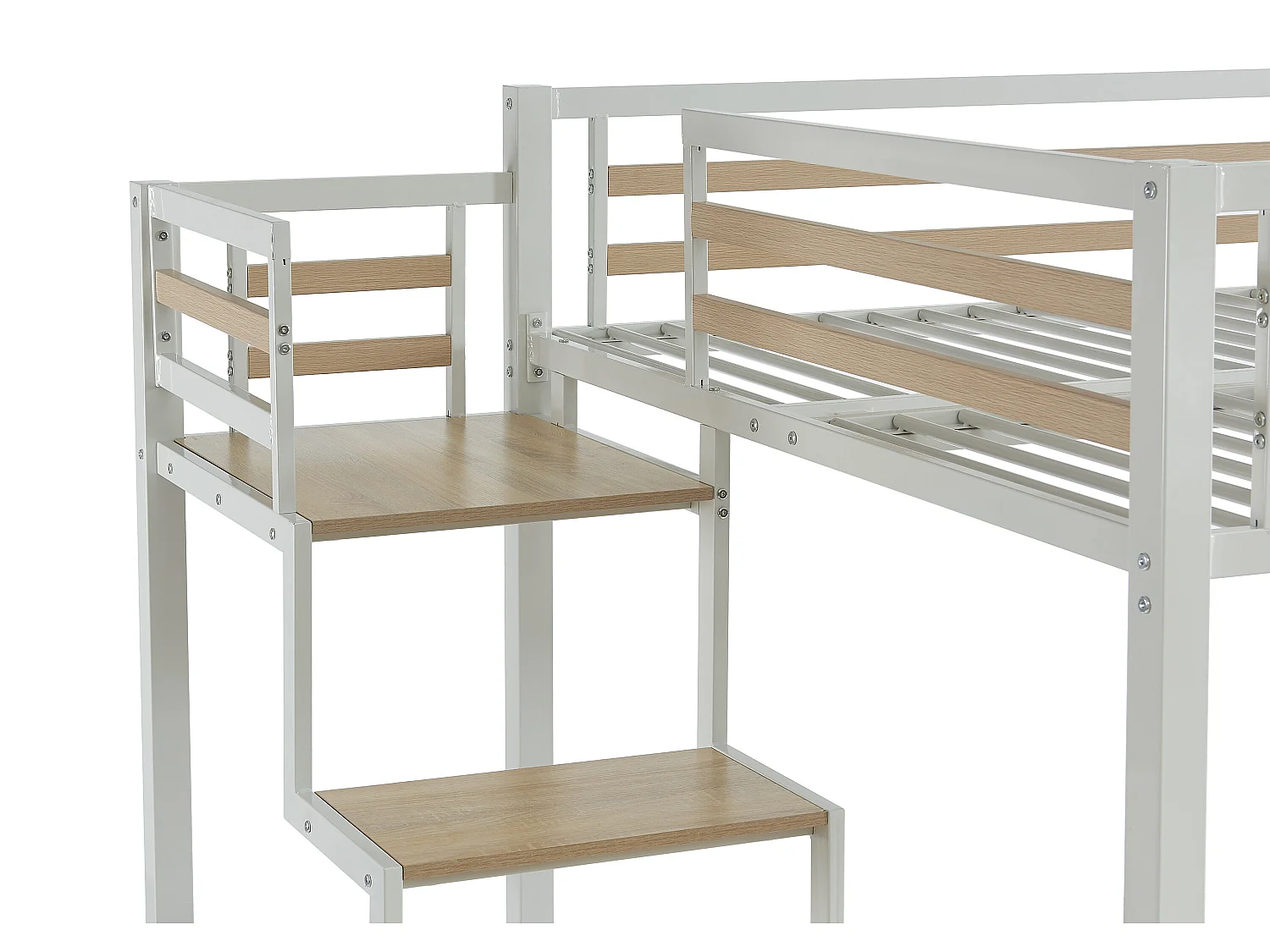 Cama alta 140 x 200 cm - Metal y MDF - Blanco + Colchón - JOGUI