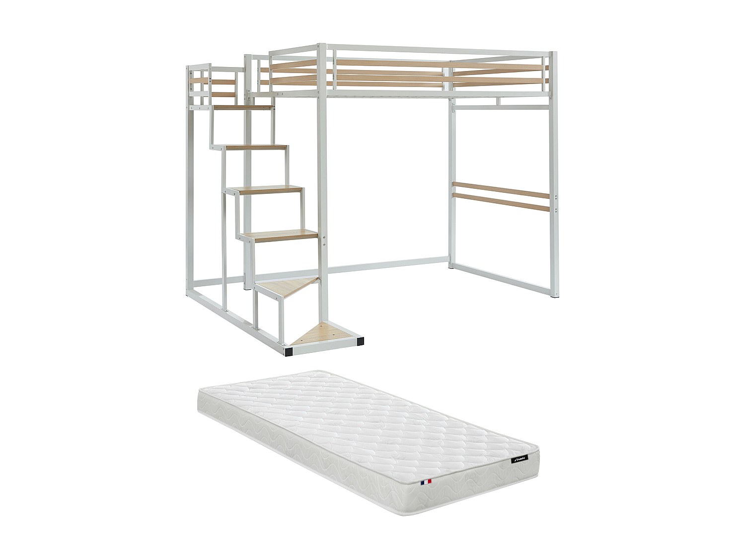 Hochbett mit Matratze - 140 x 200 cm - Metall & MDF - Weiß - JOGUI günstig online kaufen