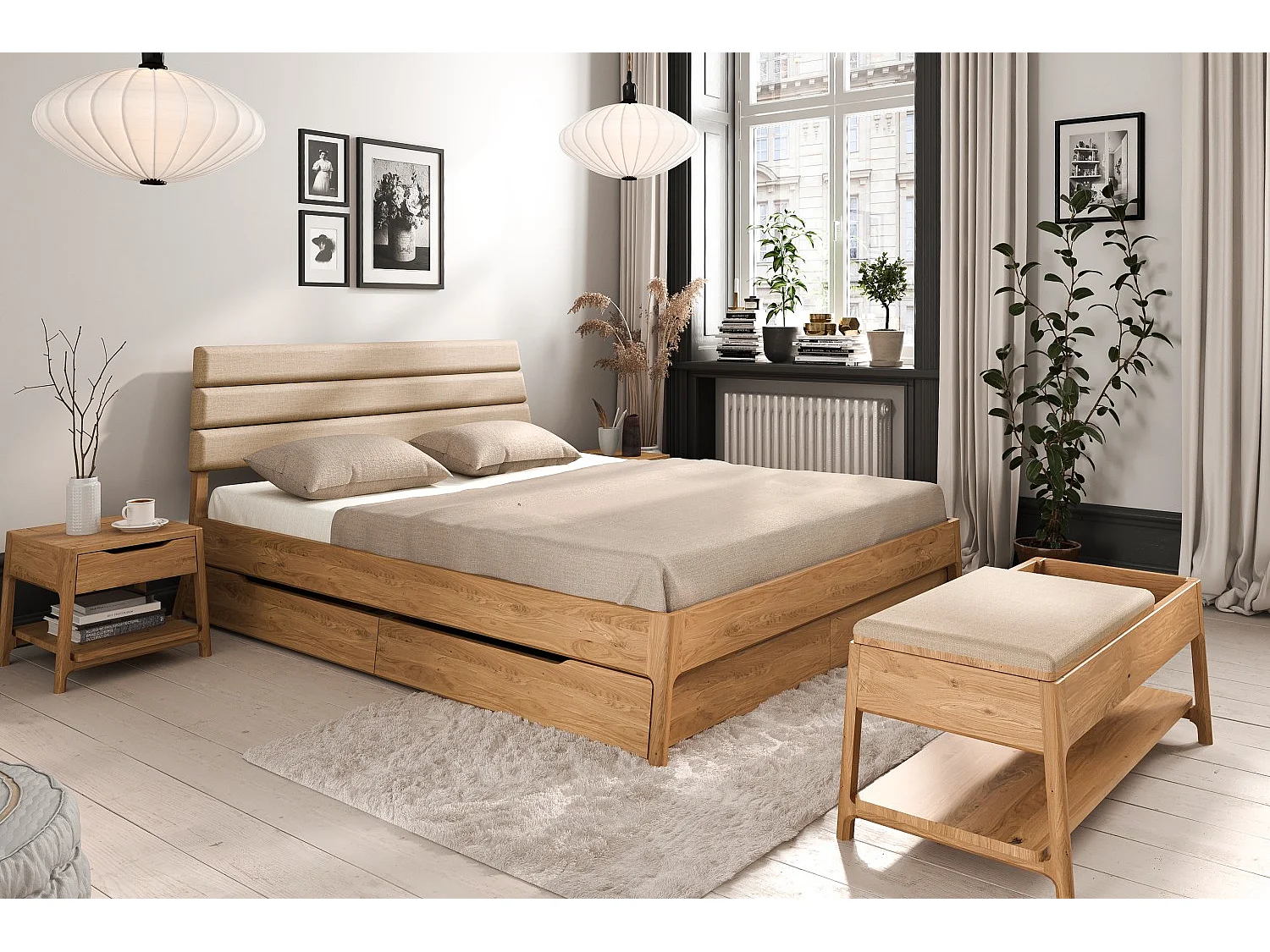 PAUL 2 - Letto in legno massello 200 x 200 cm in rovere selvatico oliato