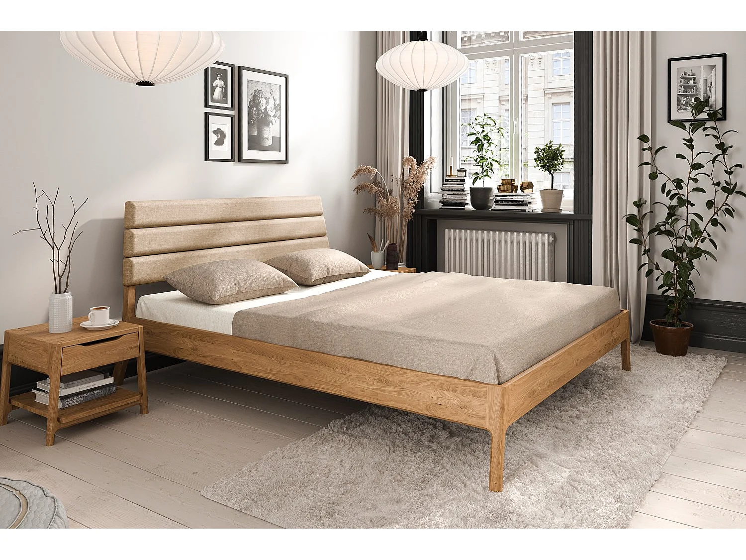 TWIG - Massivholzbett 90x210 cm aus Wildeiche, Naturgeölt