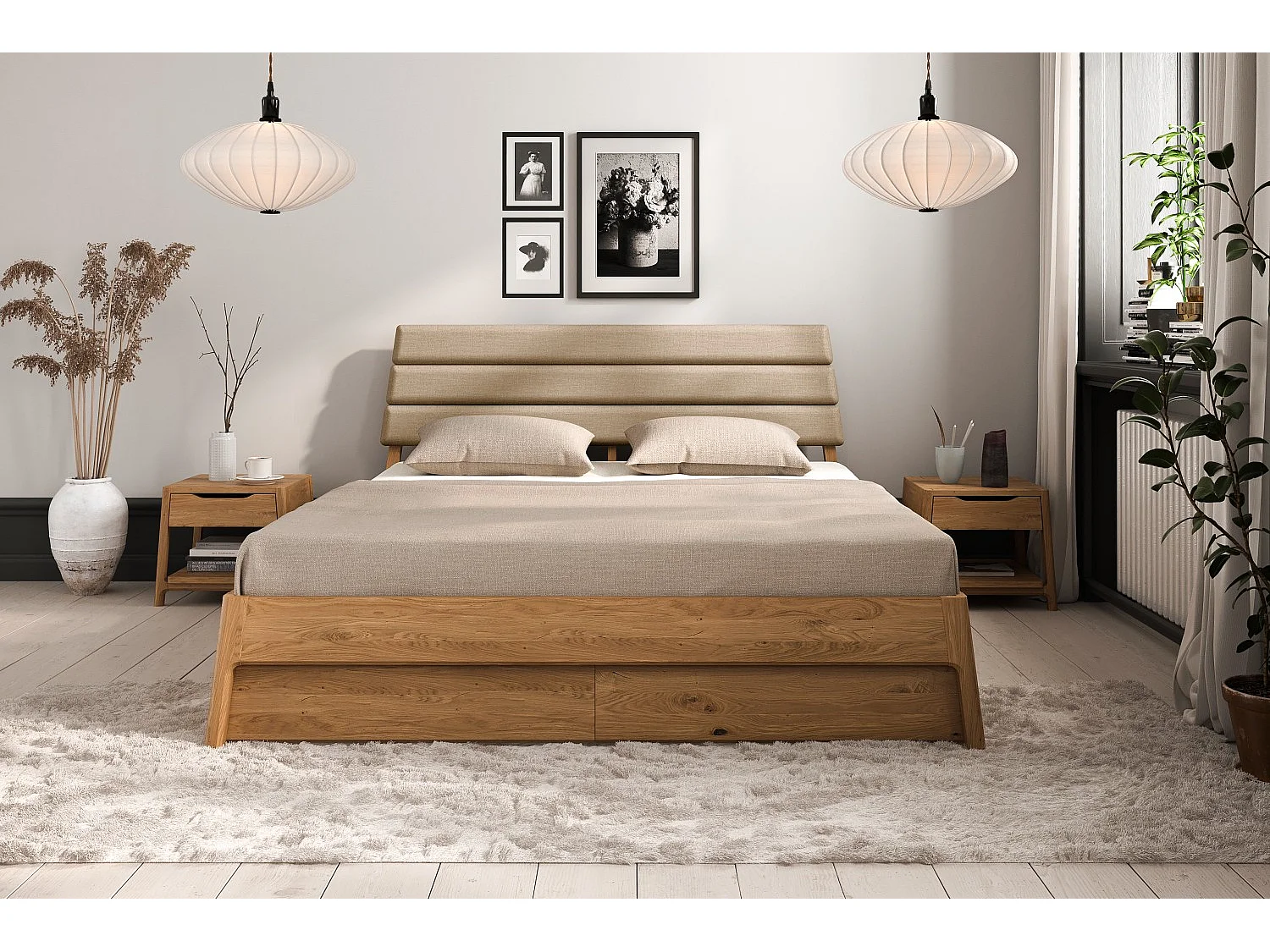 TWIG - Massivholzbett 90x210 cm aus Wildeiche, Naturgeölt