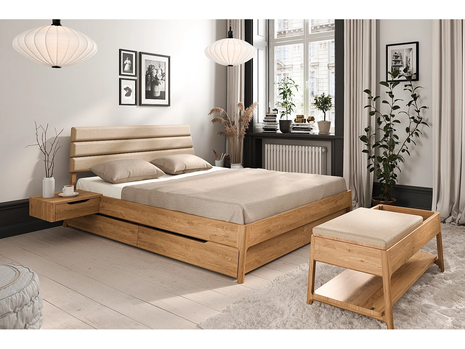 TWIG - Massivholzbett 90x210 cm aus Wildeiche, Naturgeölt