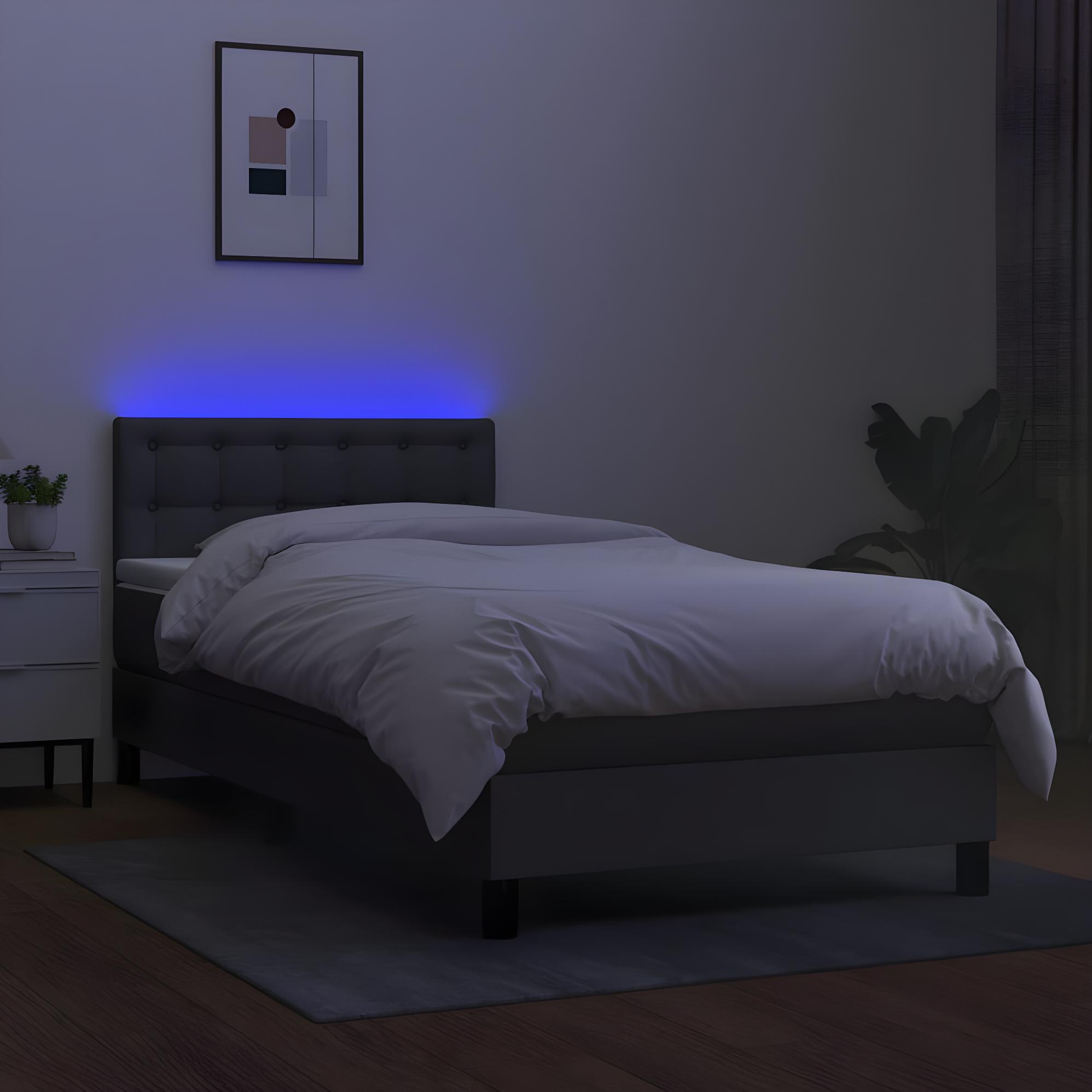 Letto a Molle con Materasso e LED Verde 90x190 cm in Tessuto