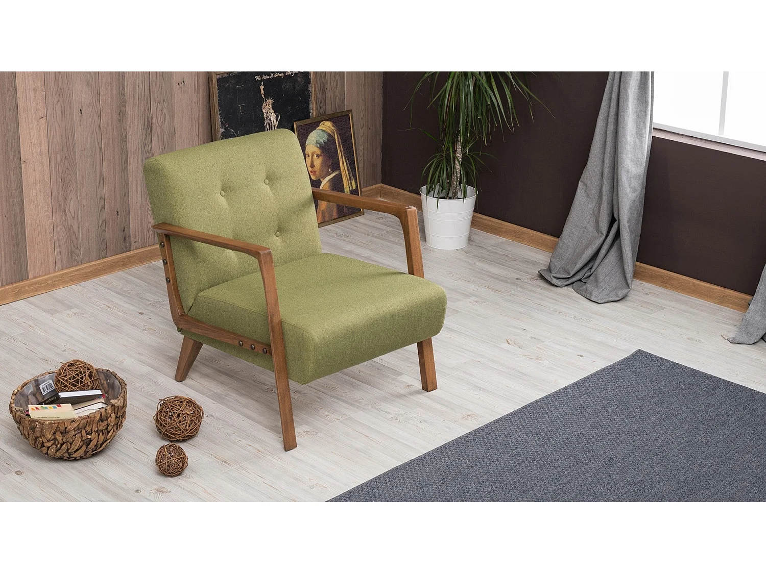 Fauteuil en tissu vert Kemer