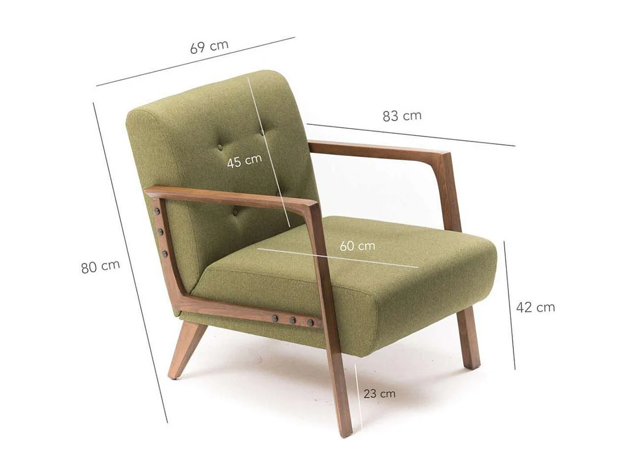 Moderne fauteuil – 69x80x83 cm – Groen – 100% polyester, beukenhout, walnoot