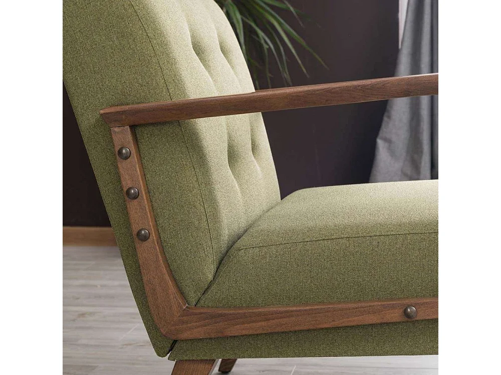 Moderne fauteuil – 69x80x83 cm – Groen – 100% polyester, beukenhout, walnoot