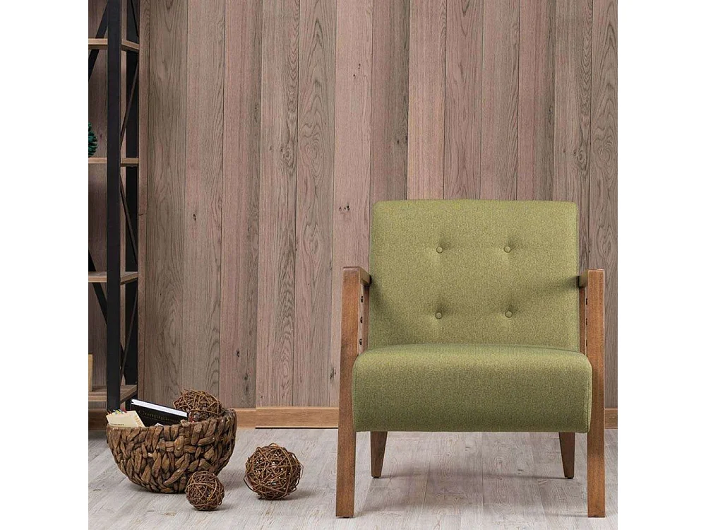 Moderne fauteuil – 69x80x83 cm – Groen – 100% polyester, beukenhout, walnoot