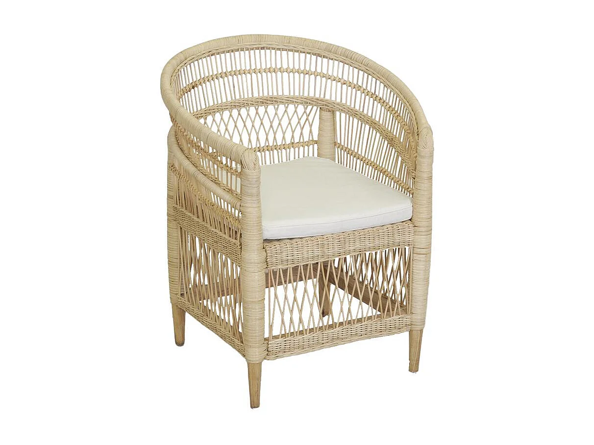 Fauteuil Malawi en rotin naturel + coussin