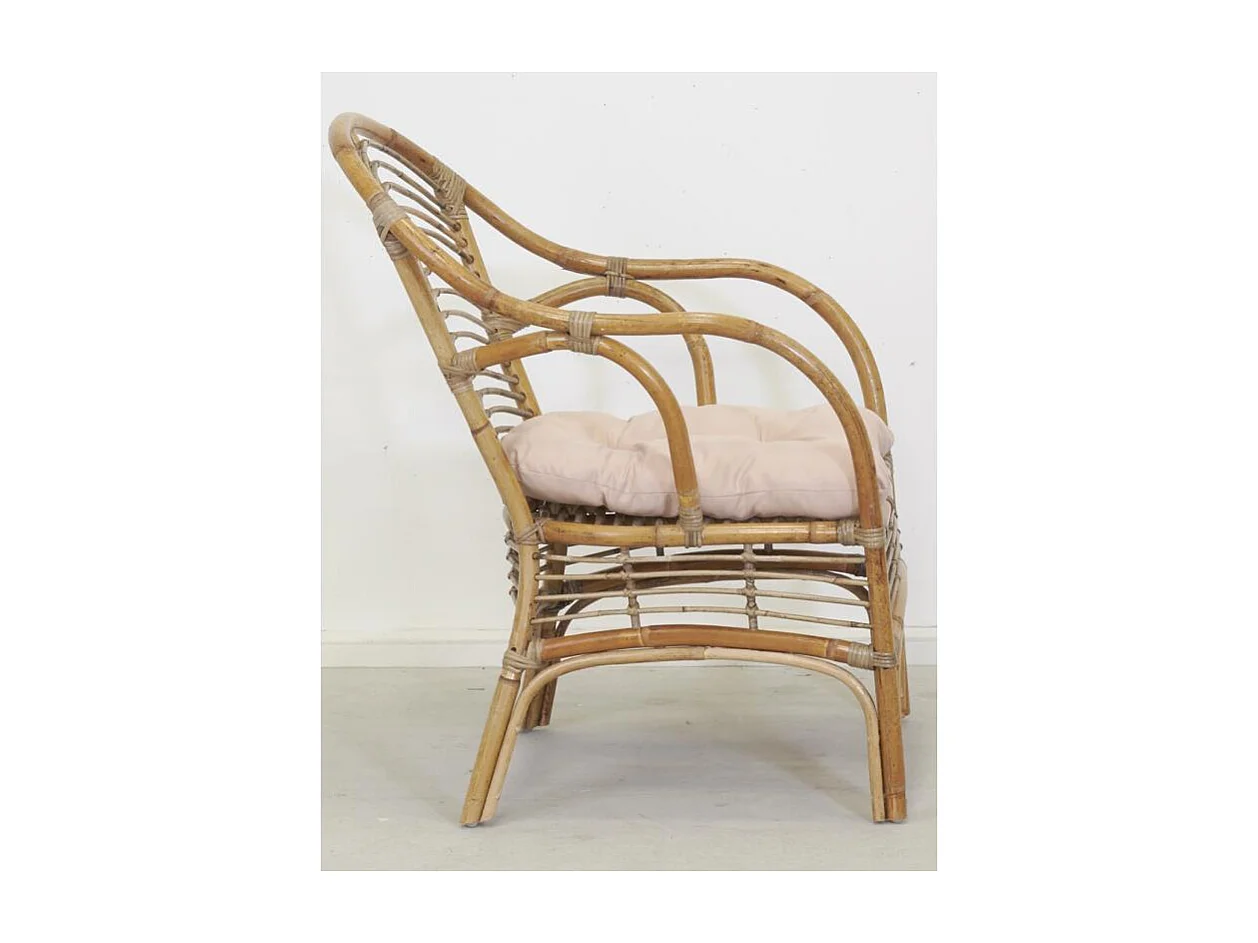 Fauteuil en rotin marron + coussin