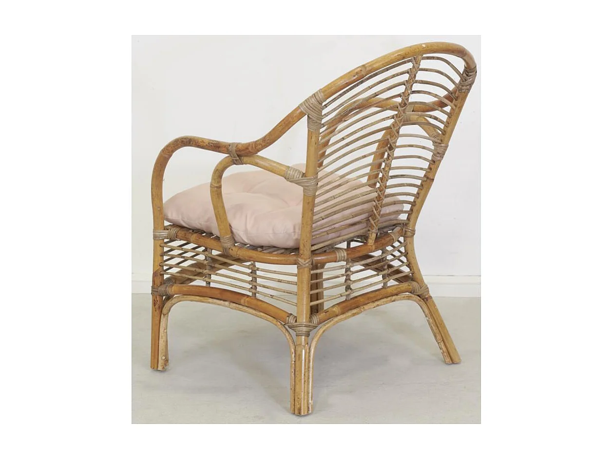 Fauteuil en rotin marron + coussin