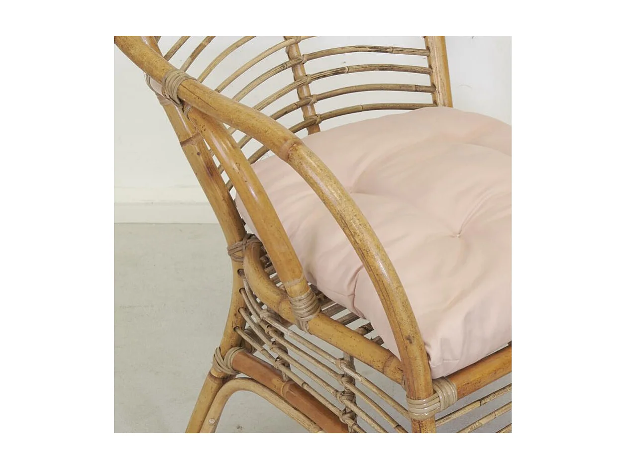 Fauteuil en rotin marron + coussin