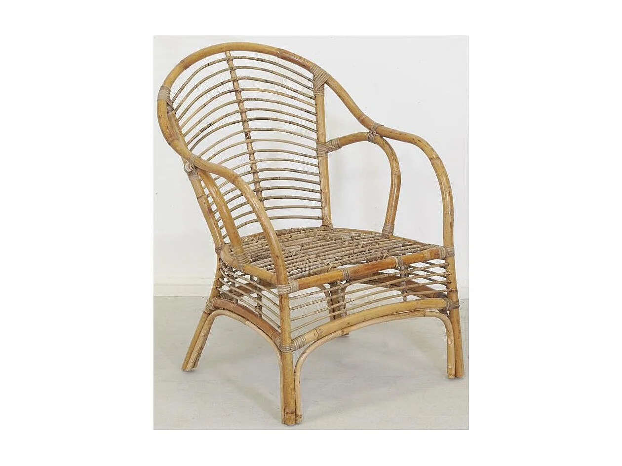 Fauteuil en rotin marron + coussin