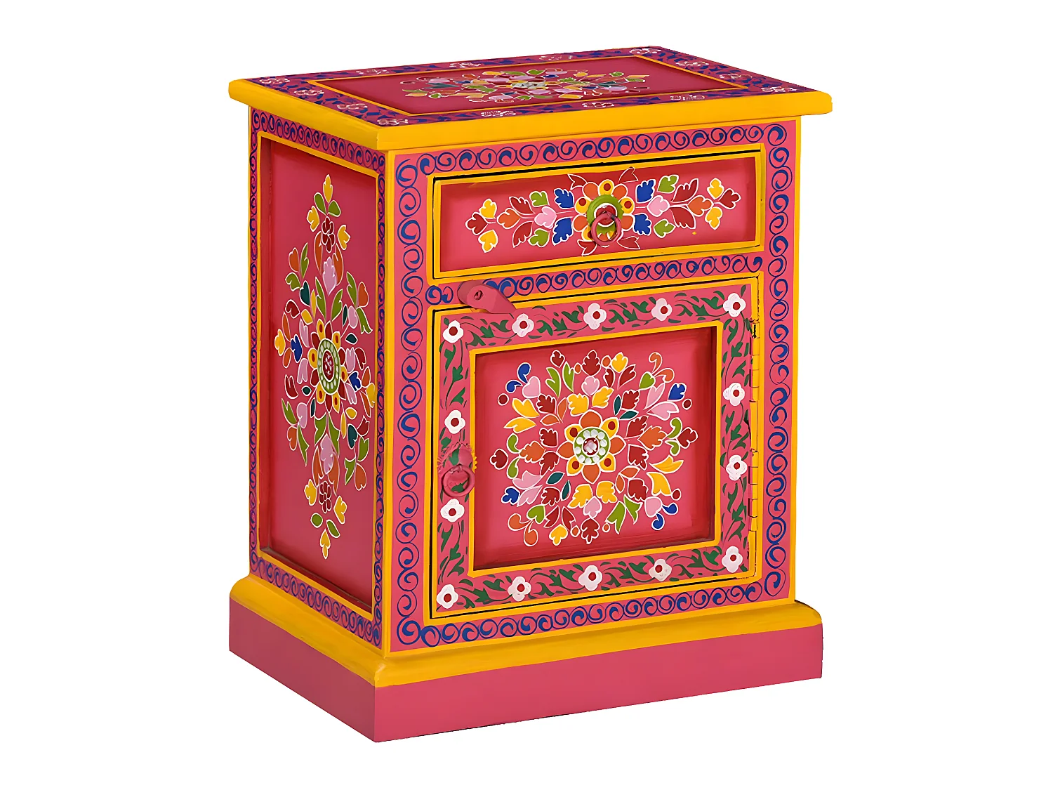 Table de chevet Bois de manguier massif Rose Peinture à la main
