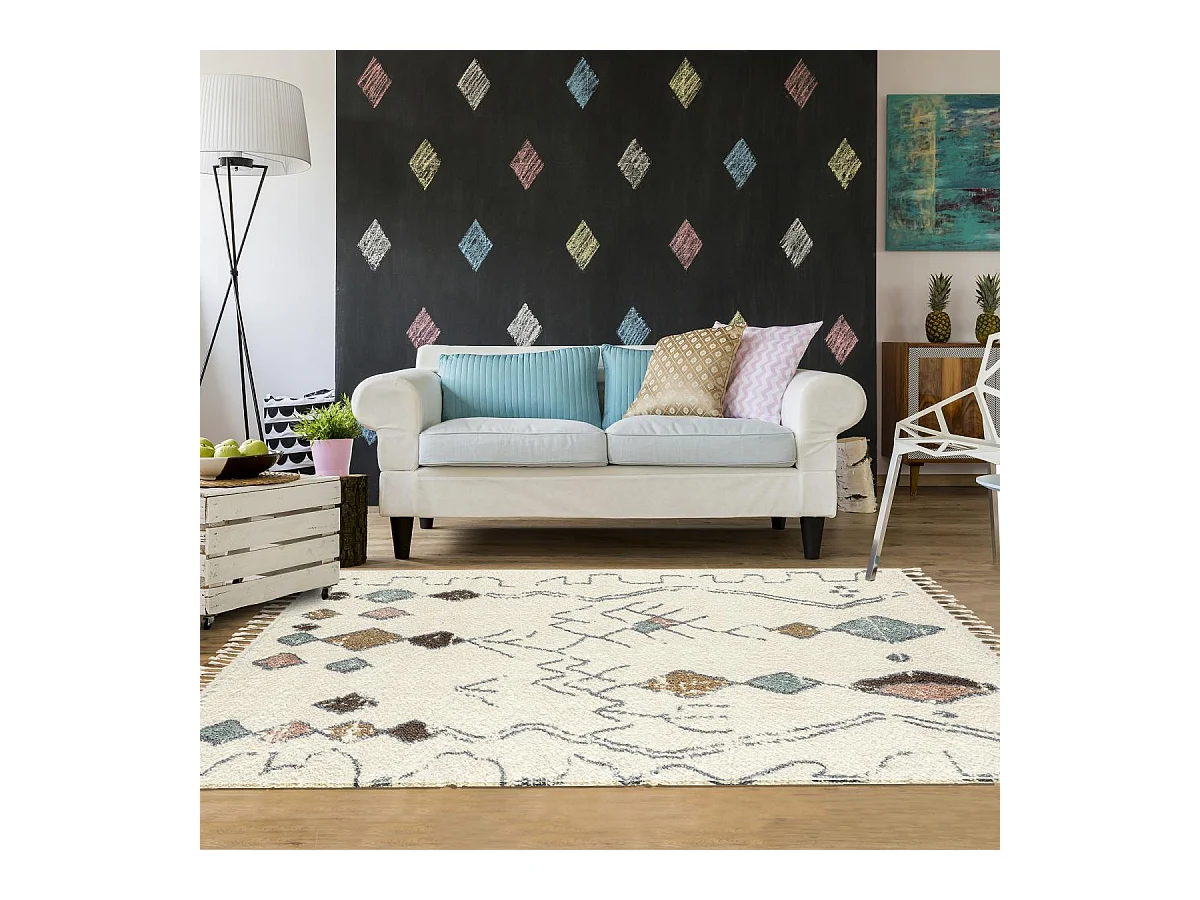 Tapis berbère 120x170 tissé motif saharien PASTEL B crème