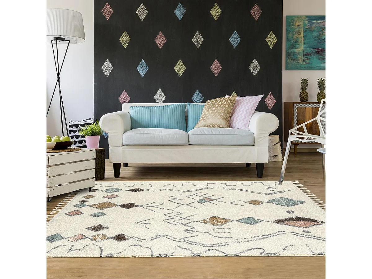 Tapis berbère 120x170 tissé motif saharien PASTEL B crème