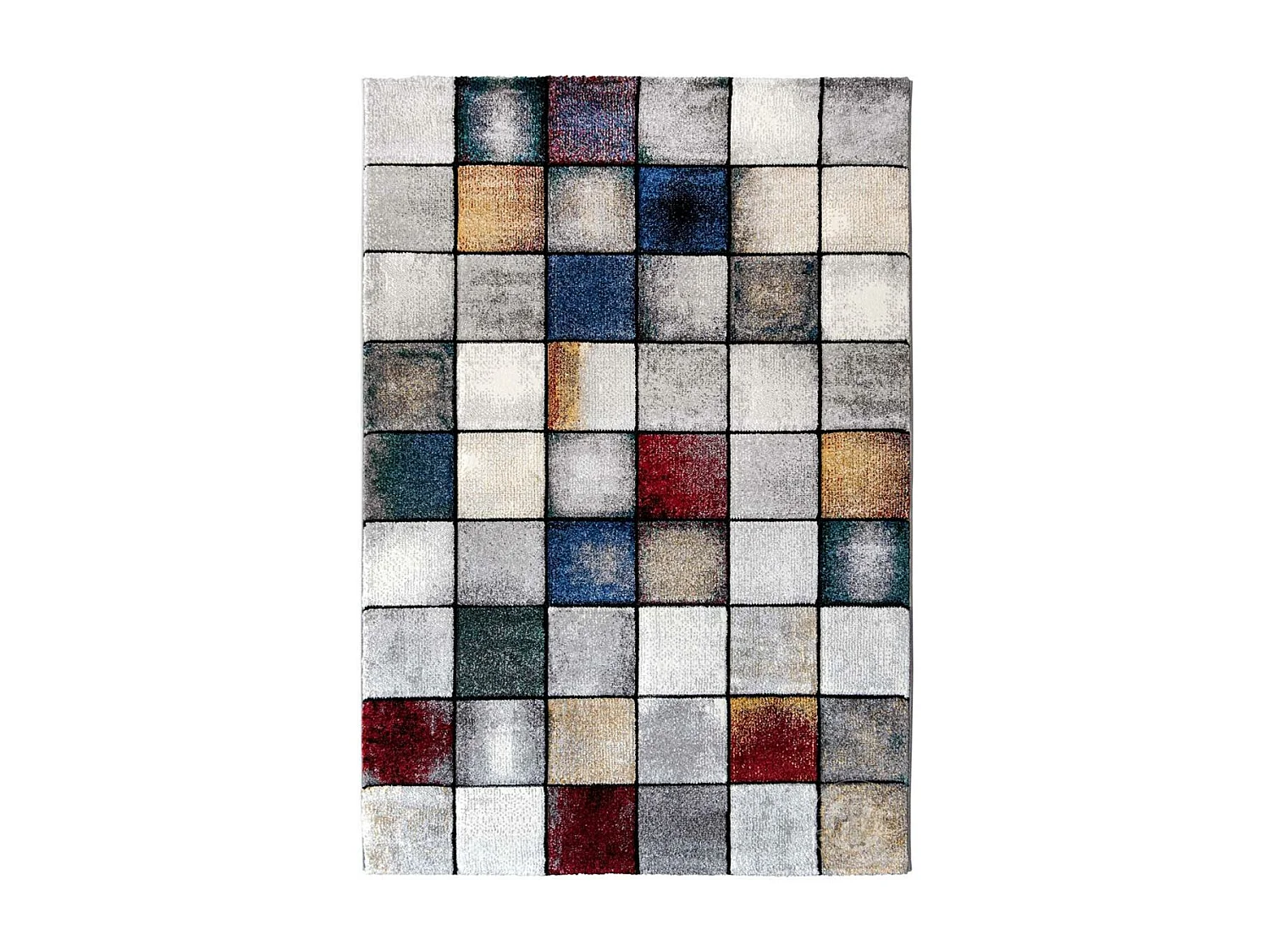 tapis entrée 80x150 tissé gris et jaune rectangle motif géométrique LYN8 PETICA