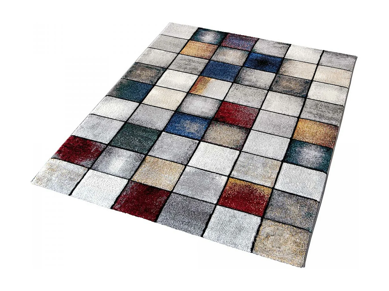 tapis entrée 80x150 tissé gris et jaune rectangle motif géométrique LYN8 PETICA