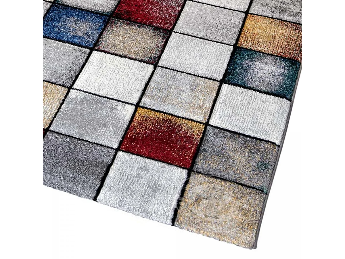 tapis entrée 80x150 tissé gris et jaune rectangle motif géométrique LYN8 PETICA