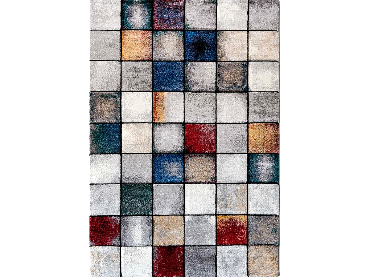 tapis entrée 80x150 tissé gris et jaune rectangle motif géométrique LYN8 PETICA