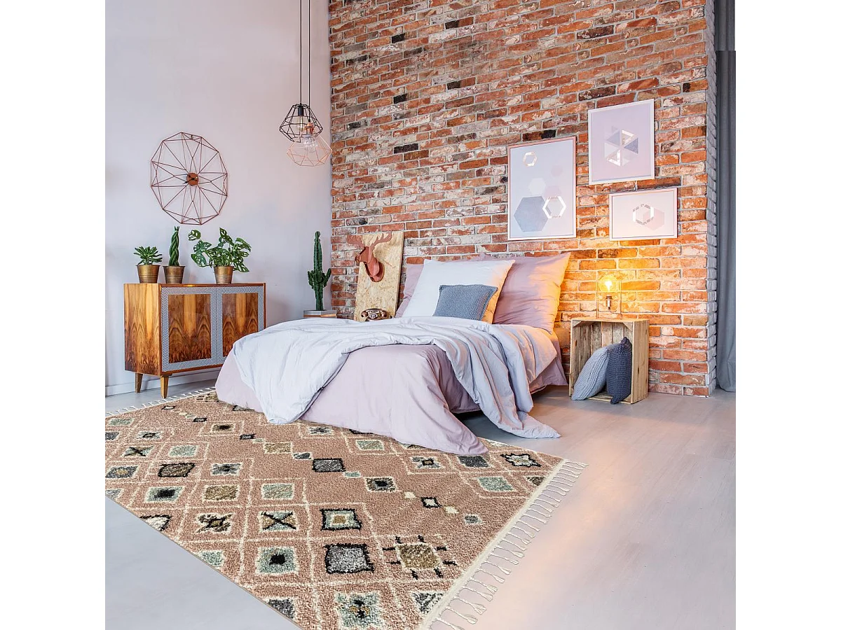 Tapis berbère 200x290 tissé motif saharien PASTEL E rose