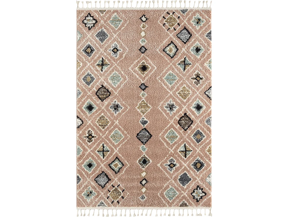 Tapis berbère 200x290 tissé motif saharien PASTEL E rose
