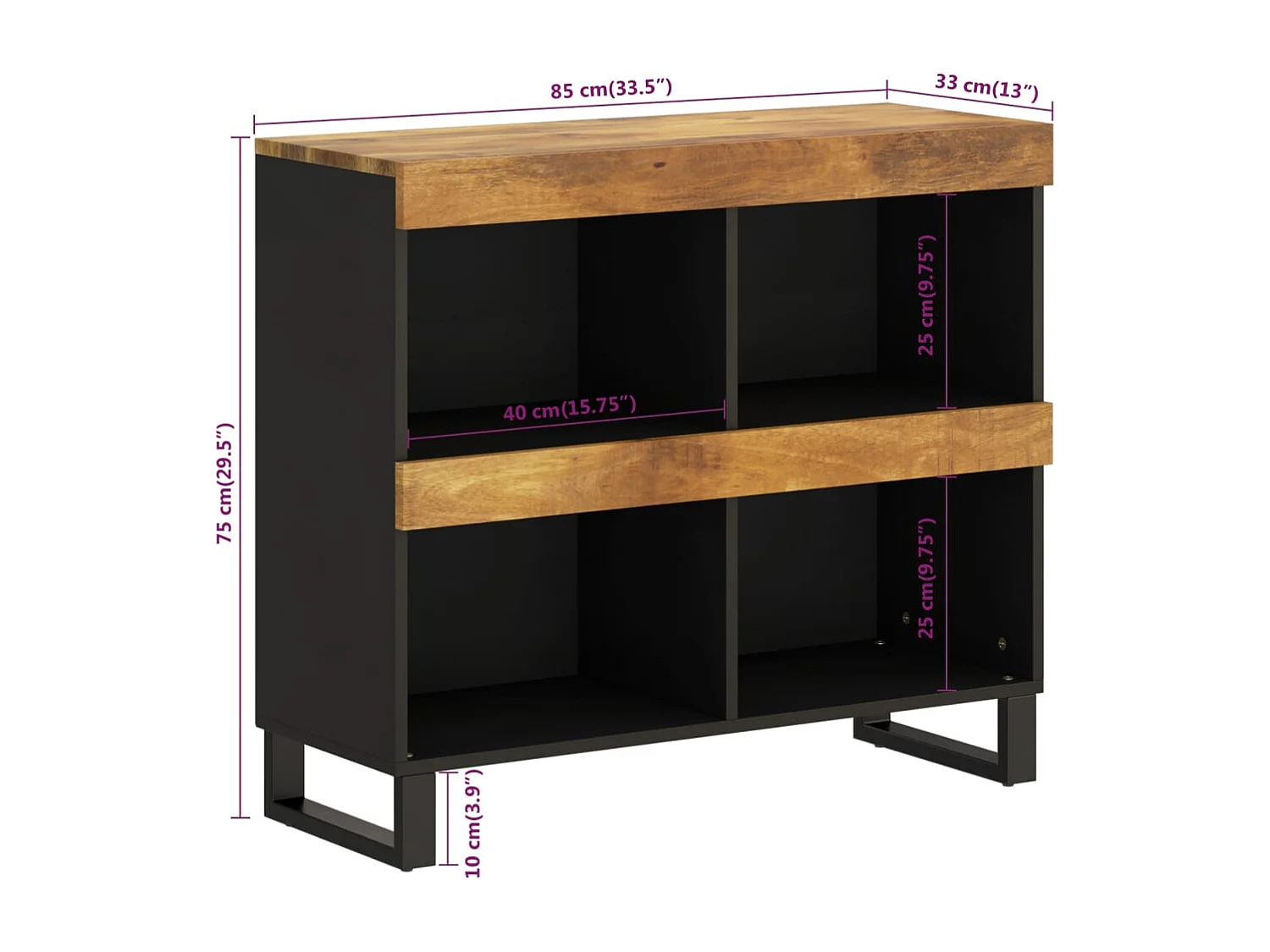 Bijzetkast 85x33x75 cm massief mangohout