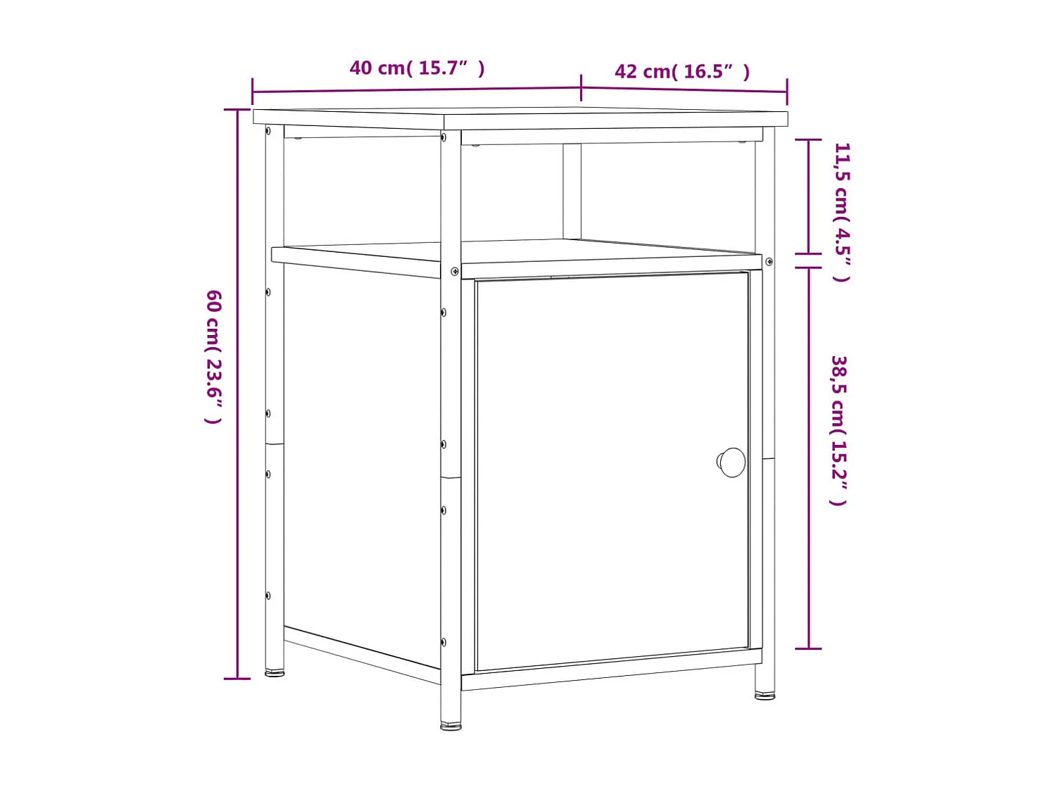 Table de chevet chêne sonoma 40x42x60 cm bois d'ingénierie