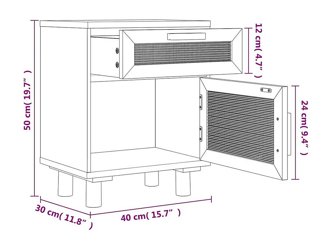 Nachttische 2 Stk. Braun Massivholz Kiefer und Natur-Rattan