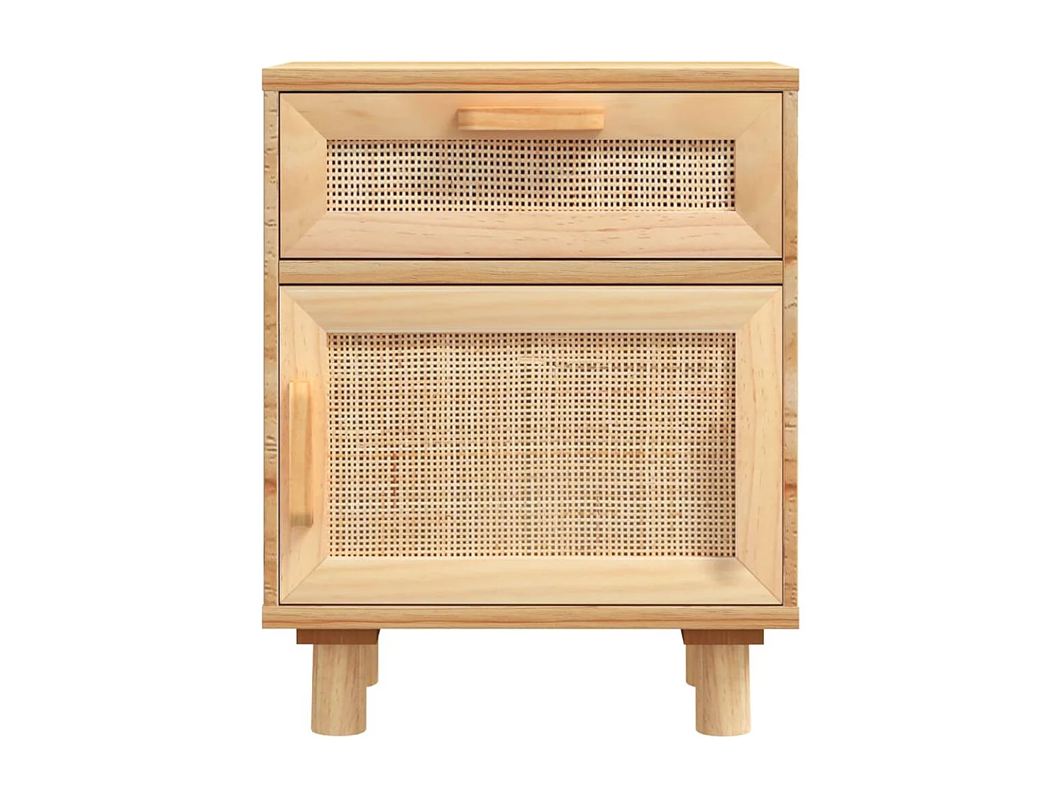 Nachttische 2 Stk. Braun Massivholz Kiefer und Natur-Rattan