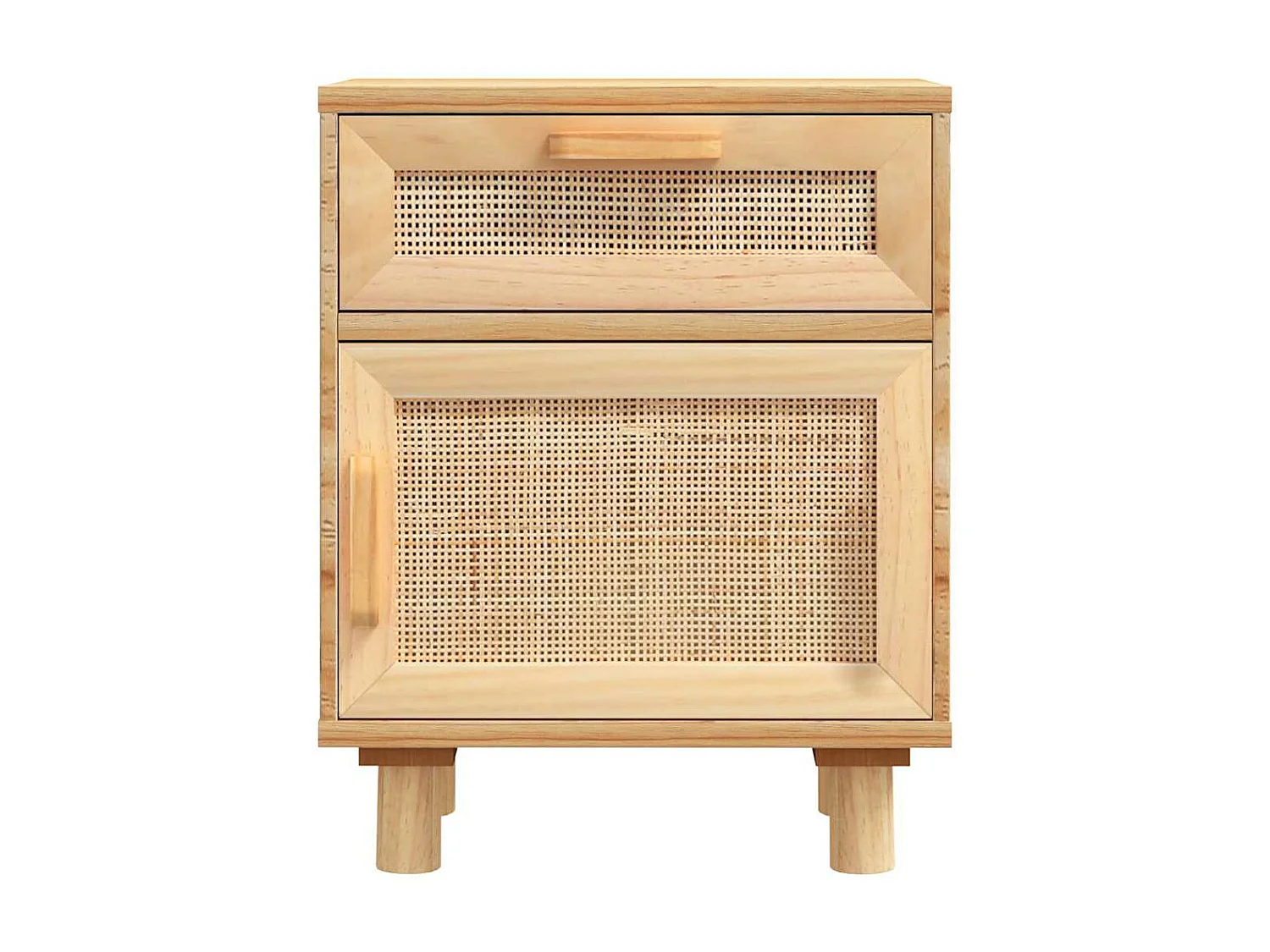 Nachttische 2 Stk. Braun Massivholz Kiefer und Natur-Rattan
