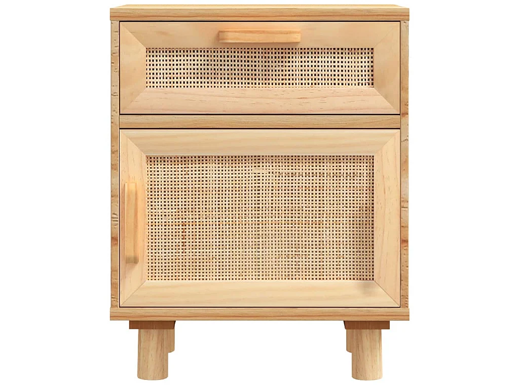 Mesitas de noche 2 uds madera maciza pino marrón ratán natural