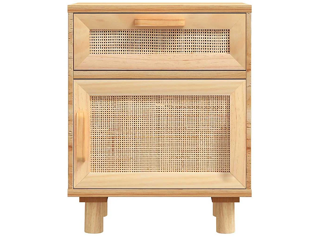 Mesitas de noche 2 uds madera maciza pino marrón ratán natural