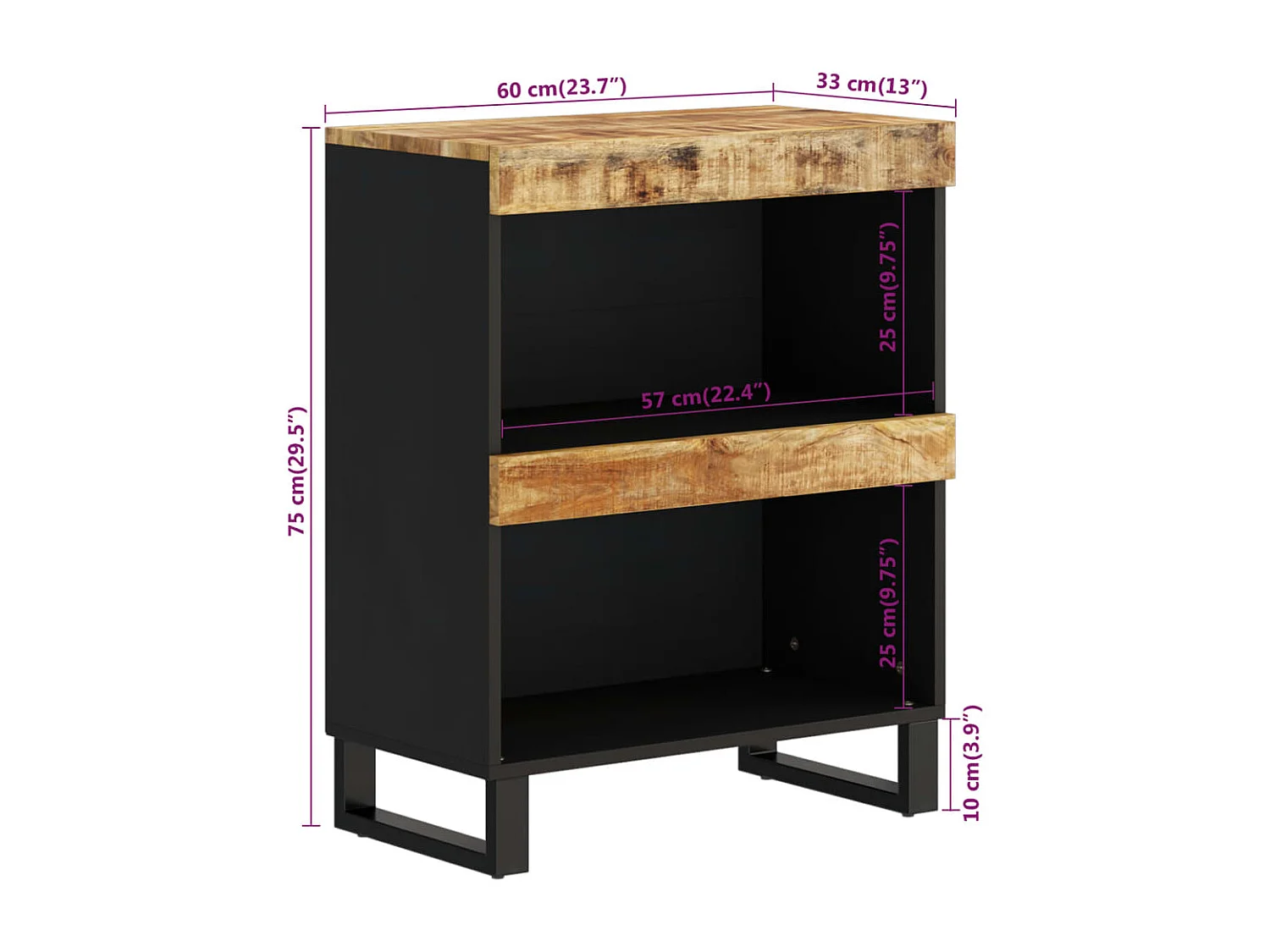 Bijzetkast 60x33x75 cm massief mangohout