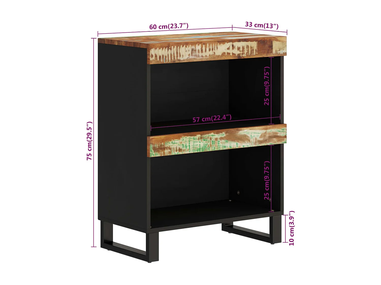 Armoire latérale 60x33x75 cm bois massif de récupération
