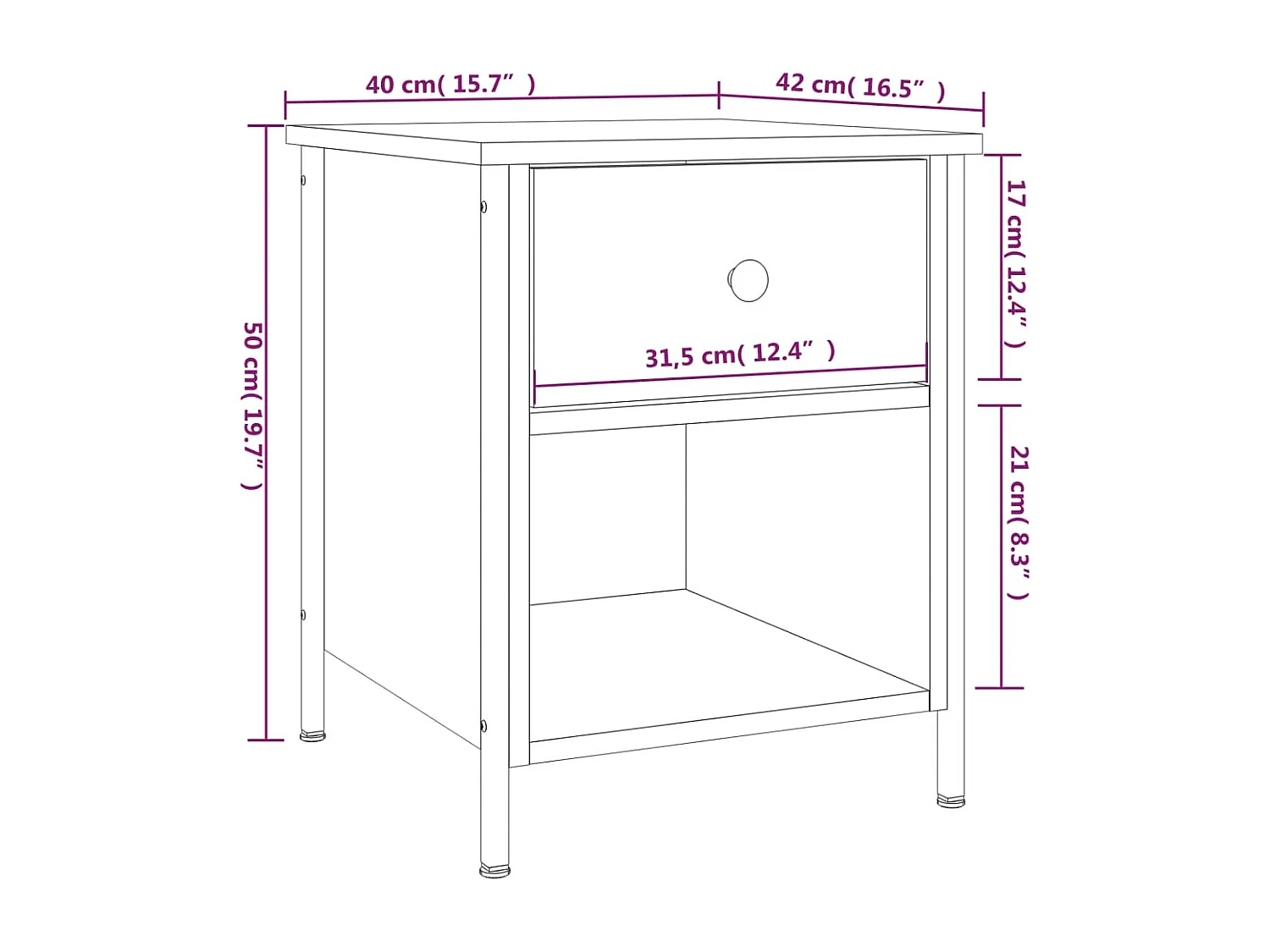 Table de chevet chêne marron 40x42x50 cm bois d'ingénierie