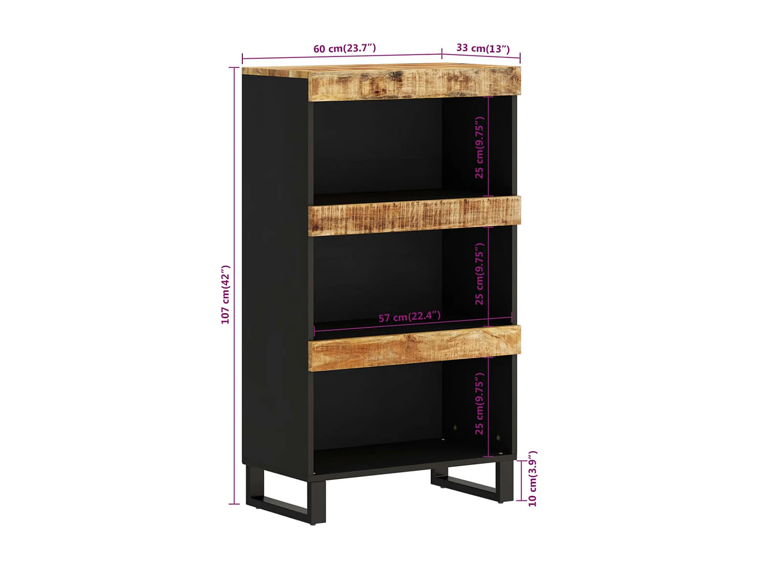 Credenza 60x33x107 cm in Legno Massello di Mango