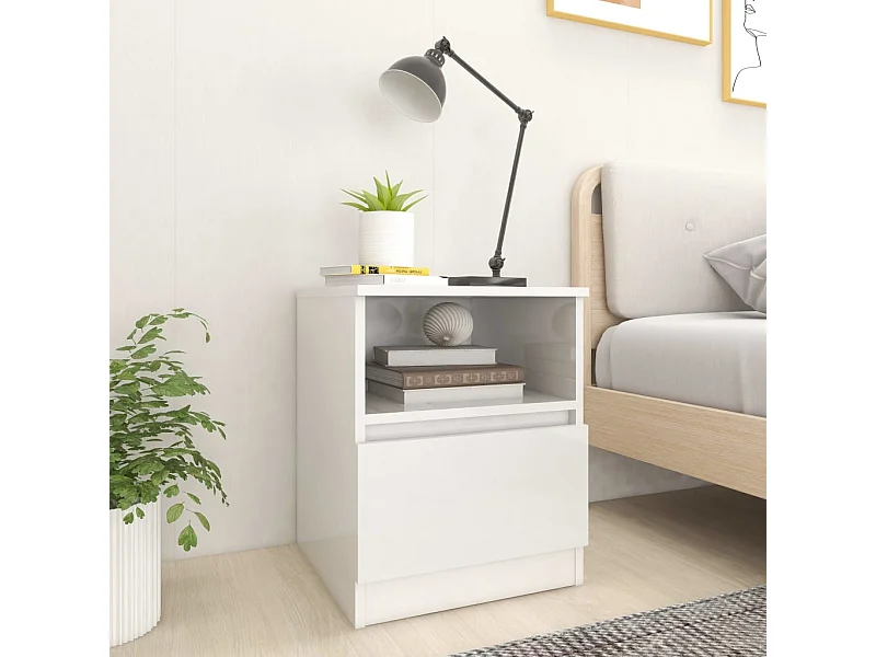 Mesa de cabeceira derivados de madeira branco brilhante